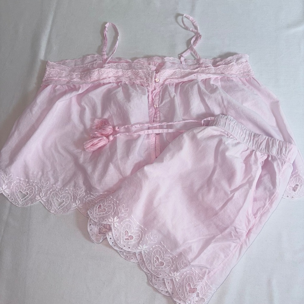 Shabby Chic Pajama Set Medium Pink Eyelet Heart Cotton Cami Shorts Set